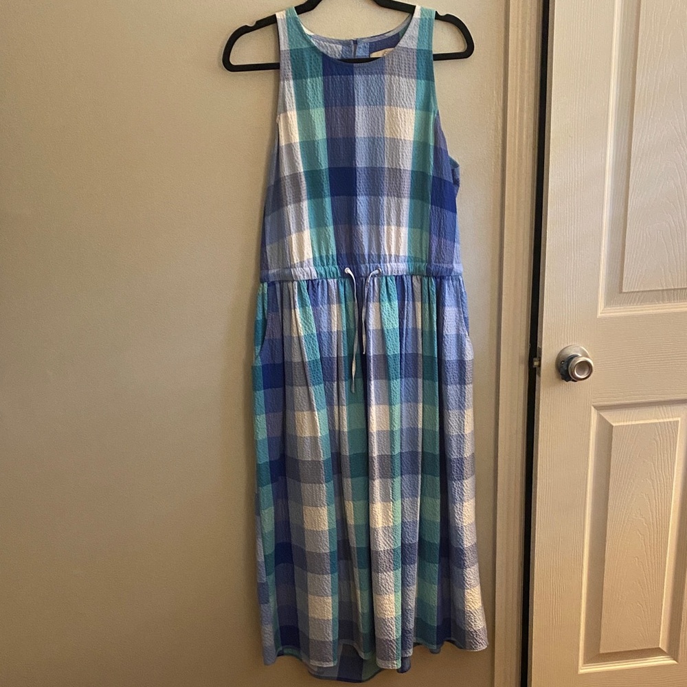 Loft plaid open back midi dress